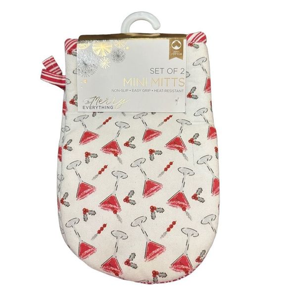 Merry Everything Oven Mitts Set of 2 Holiday Cocktails - Picture 1 of 7